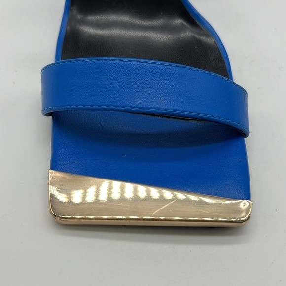 Torgeis - Antilles Bold Blue With Gold Tips Strap Sandal Open Toe Heels Size 7 - Picture 4 of 14